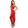 Robe longue asymétrique dentelle rouge L-XL à nouer