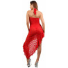 Robe longue asymétrique dentelle rouge L-XL de derrière