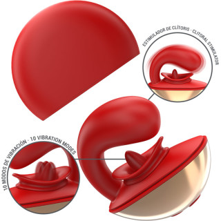 Vibro point G et stimulateur clitoris en U rouge Mariah double stimulation et son écrin de rangement