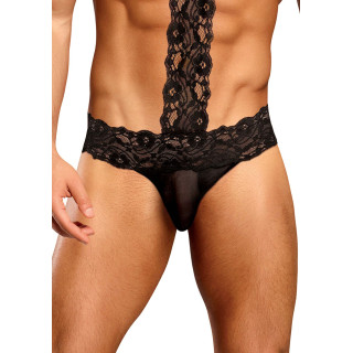 Choker thong Scandal lace noir S-M gros plan sur l'avant