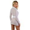 Robe ouverte à boutons pressions blanche bande transparente et opaque L-XL vue de derrière