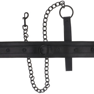 Collier et Laisse en cuir vegan noir anneau pour accessoire
