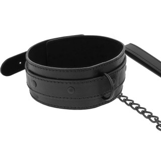 Collier et Laisse en cuir vegan noir large et maintien ferme