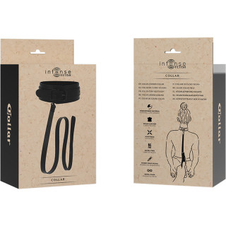 Collier et Laisse en cuir vegan noir packaging