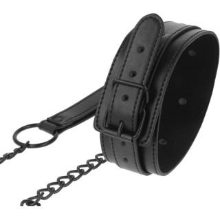 Collier et Laisse en cuir vegan noir fermeture réglable à boucle