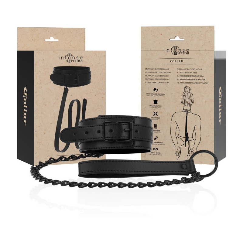 Collier et Laisse en cuir vegan noir