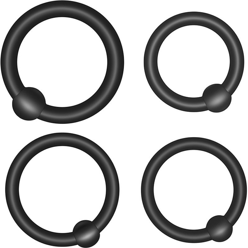 Lot de 4 anneaux à pression en silicone Ø25, Ø29, Ø31 et Ø34mm noir