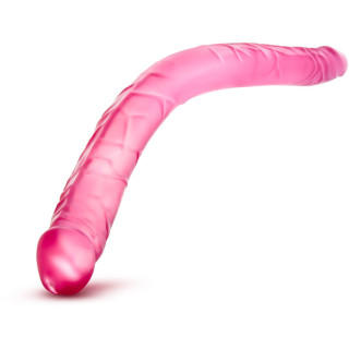 Double dildo jelly rose 40,6xØ3,7cm flexible et délicieusement nervuré