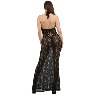 Robe longue en dentelle noire large décolleté L-XL vue de dos
