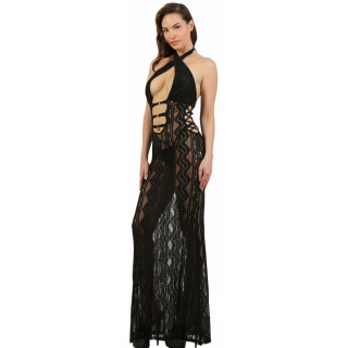 Robe longue en dentelle noire large décolleté L-XL