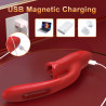 Vibro rabbit Liptaps 13x3,6cm rouge rechargeable par câble magnétique