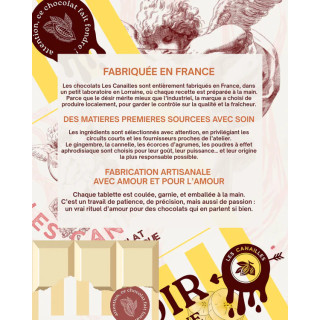 Tablette de chocolat aphrodisiaque noir intense amandes caramélisées 100g fabriqué en France en Lorraine
