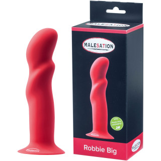 Dildo ventouse ROBBIE LARGE rouge et son emballage