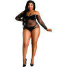 Body résille micro strass manches longues XL-XXL large décolleté