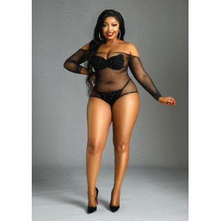 Body résille micro strass manches longues XL-XXL