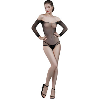 Body résille micro strass manches longues S-L épaules nues