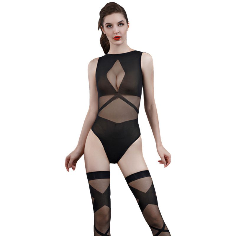 Ensemble voile élasthanne body et bas S-L