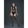 Ensemble voile élasthanne body et bas S-L jeux de transparence
