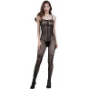 Catsuit résille motif bretelles ouvert entre jambes S-L effet corset