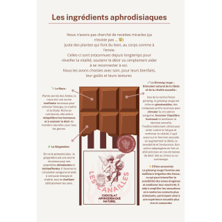 Tablette de chocolat aphrodisiaque au lait 100g ingrédients magiques