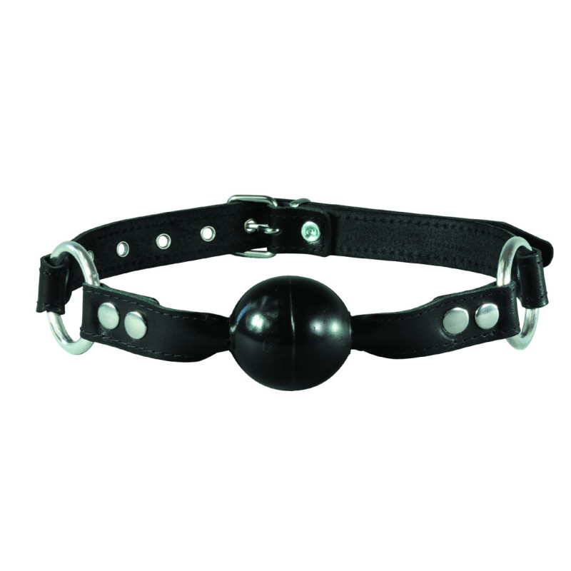 Collier baillon boule TPE noir et cuir