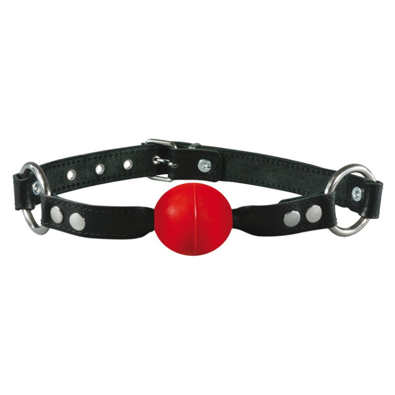 Collier baillon boule TPE noir et cuir