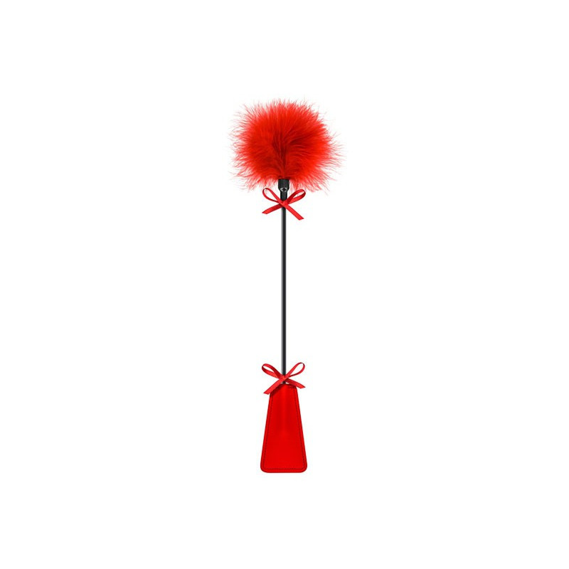 Mini-cravache et plume pompon rouge