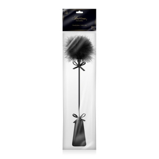 Mini-cravache et plume pompon noir emballage