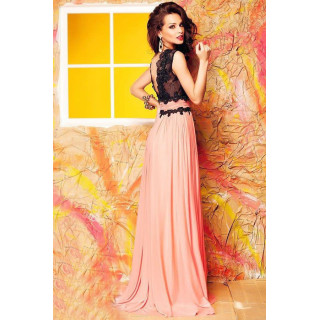 Robe de soirée rose saumon et noire L de profil