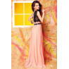 Robe de soirée rose saumon et noire L de profil