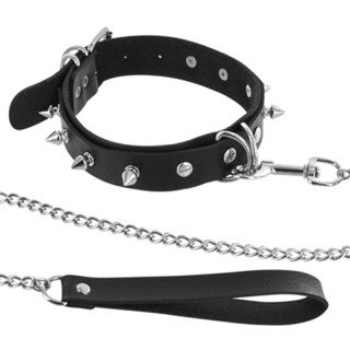 Collier Fetish anneaux pointes et laisse