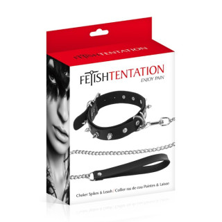 Collier Fetish anneaux pointes et laisse emballage