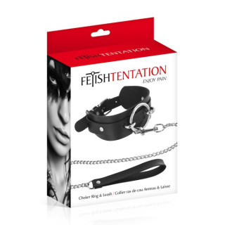 Collier Fetish grand anneau et laisse