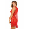 Robe avec broderies et franges rouge S-L
