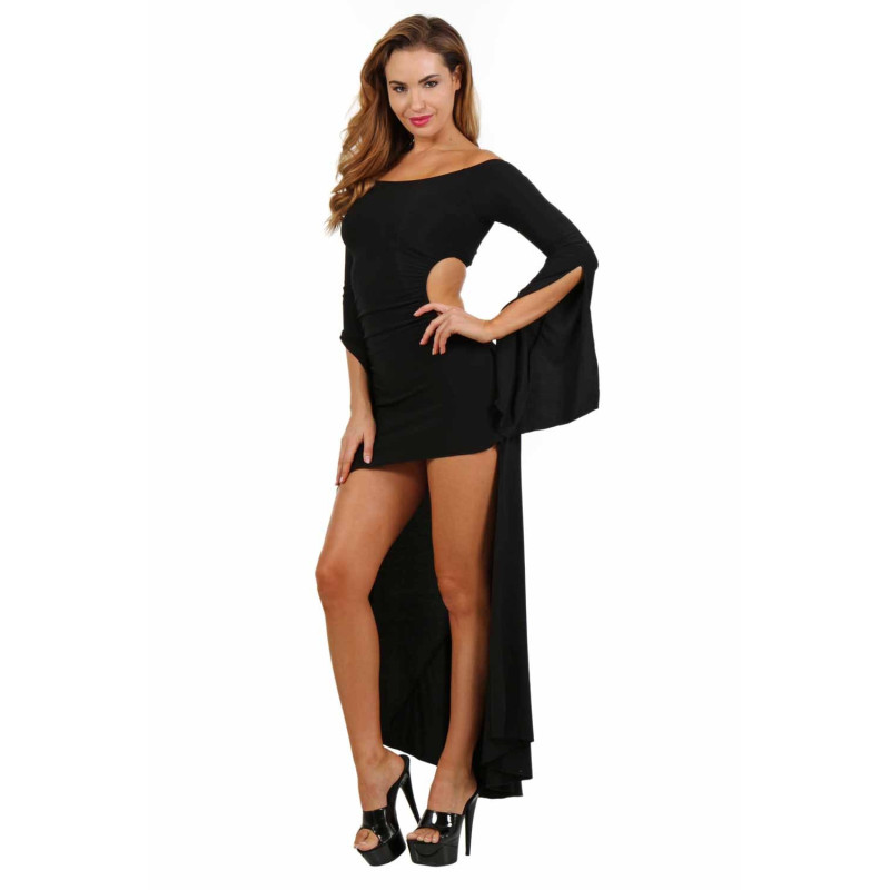 Robe noire asymétrique sexy S-L