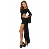 Robe noire asymétrique sexy S-L de profil