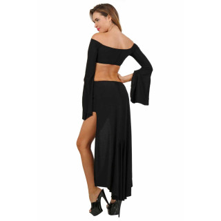 Robe noire asymétrique sexy S-L bas du dos ouvert effet 2 pièces