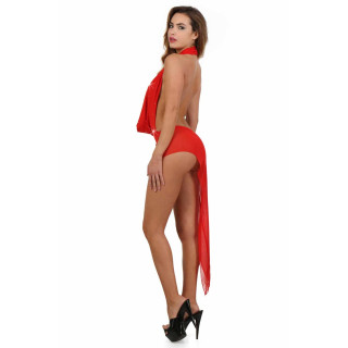 Robe rouge asymétrique longue S-M de profil