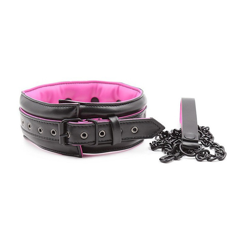 Collier et laisse rose et noir