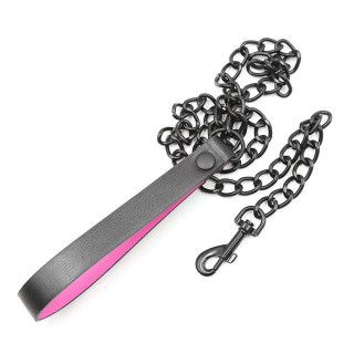 Collier et laisse rose et noir avec mousqueton