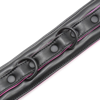 Collier et laisse rose et noir anneaux d'attaches