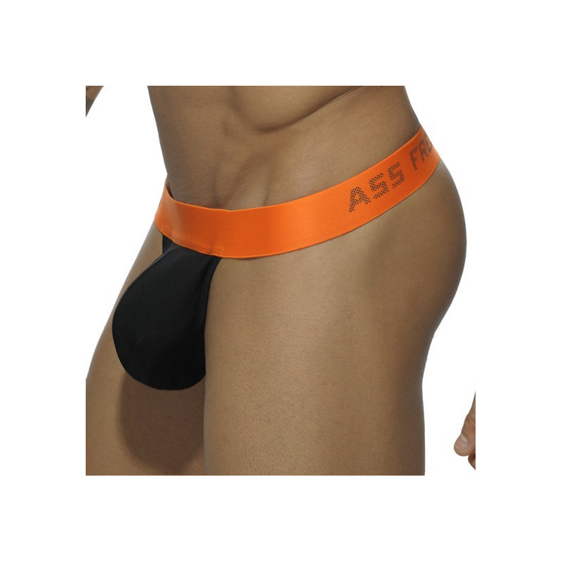 Jockstrap cul libre noir et orange XXL