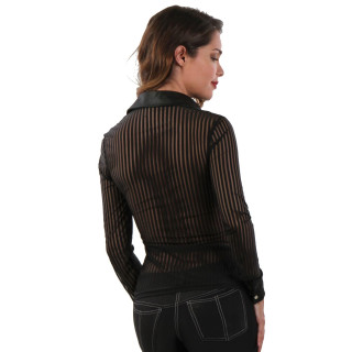 Top chemisier rayé transparent noir L-XL de dos