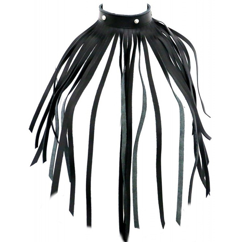 Collier tour de cou à franges cuir noir