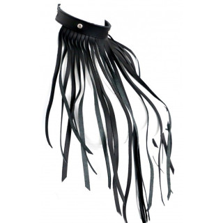 Collier tour de cou à franges cuir noir
