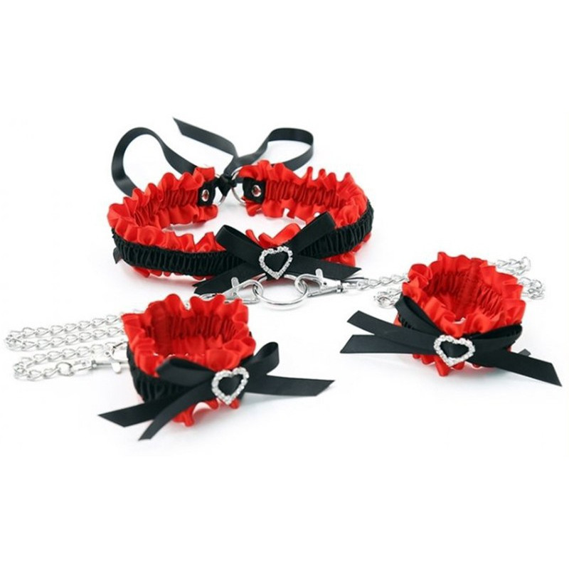 Kit collier et menottes Romance rouge et noir