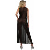 Robe longue micro-résille transparente noire L-XL
