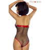 Ensemble body et bas résille noire et vinyle rouge L-XL