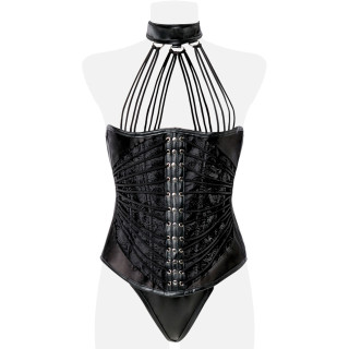 Corset seins nus dentelle et simili cuir M