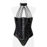 Corset seins nus dentelle et simili cuir L